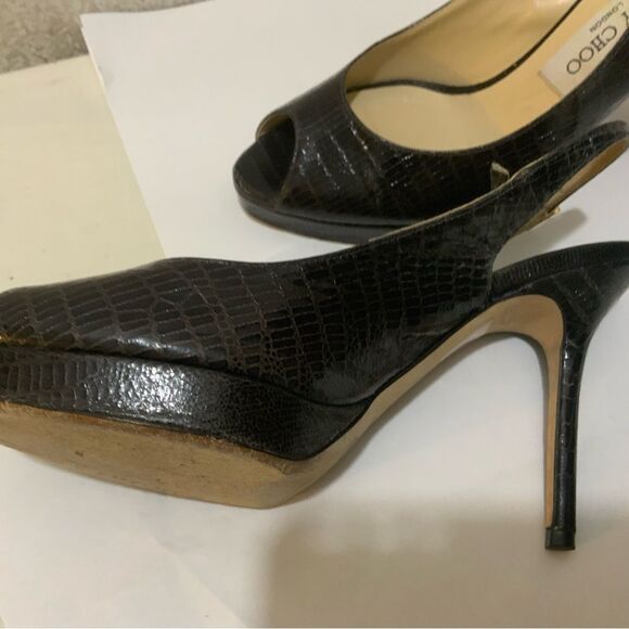 Jimmy Choo Open Toe Embossed Leather Slingback Pumps Women's Size: IT 37.5 - Picture 5 of 8